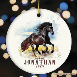 Vintage Western Style Horse Customized Ornament, Equestrian Christmas Gift with Personalized Name