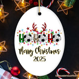 Personalized Soccer Buffalo Plaid and Leopard Christmas Ornament, Ho Ho Ho Football Gift
