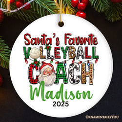 Santa’s Favorite Volleyball Coach Personalized Christmas Ornament, Custom Sports Appreciation Gift