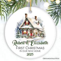 Personalized New Home General Rustic Winter House Theme Christmas Ornament, Watercolor Winter Forest Vintage Cabin Style