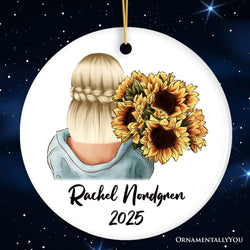 Small Town Girl with Sunflowers Personalized Ornament Gift, Farmhouse Christmas Tree Decor