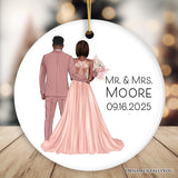 Elegant Wedding Bride and Groom Personalized Ornament, Marriage Ceremony Customized Gift