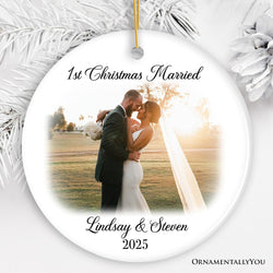 First Christmas Married Personalized Photo Ornaments, Mr And Mrs Wedding Gift