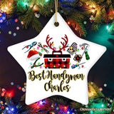 Personalized Handyman Buffalo Plaid Leopard Merry Christmas Ornament Woodworking Gift
