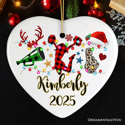 Personalized Cheer Buffalo Plaid Leopard Merry Christmas Ornament, Cheer Team or Coach Gift
