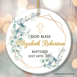God Bless Baby Baptism Personalized Ornament, Custom Name and Date Baptized Keepsake Memory