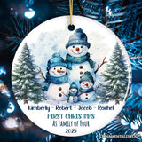 First Christmas Family of Four Personalized Ornament, Cute Artistic Snowmen Christmas Gift With Custom Names and Date
