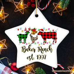 Personalized Farm Animal Buffalo Plaid Leopard Merry Christmas Ornament, Farmhouse Gift