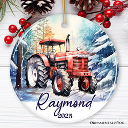Vintage Tractor Personalized Ornament, Pristine Snowy Serenity Christmas Gift With Custom Name and Date