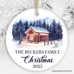 Watercolor Personalized Family Christmas Ornament, Home In The Woods Landscape