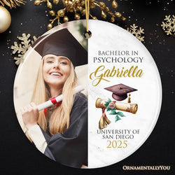 Personalized School Graduate Christmas Ornament, Picture Upload and Custom Name and Degree Keepsake