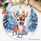 Deer Personalized Ornament, Majestic Winter Forest Christmas Gift With Custom Name and Date