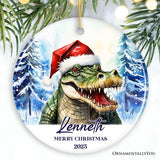 Alligator with Santa Hat Personalized Ornament, Winter Forest Christmas Gift With Custom Name and Date