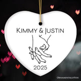 Couple Hand In Hand Outline Personalized Ornament, Custom Name Valentine's Day Gift