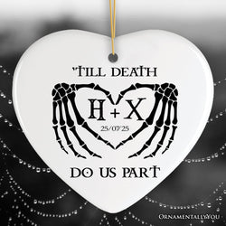 Gothic Skeleton Wedding Personalized Ornament, Til Death Do Us Part Monogram Keepsake