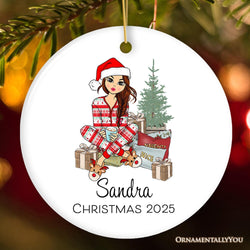Personalized Girly Girl Christmas Ornament, Black, Blonde, Brown Brunette, and Red Hair
