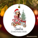 Personalized Girly Girl Christmas Ornament, Black, Blonde, Brown Brunette, and Red Hair