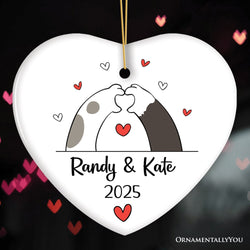 Valentine Cat Paw Heart Personalized Ornament, Cat Lover Custom Name Gift