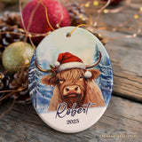 Highland Cow Personalized Ornament, Enchanted Frost Christmas Gift With Custom Name and Date