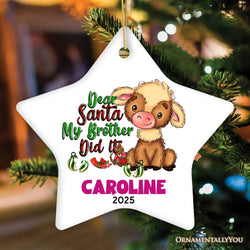 Fun Personalized Siblings Children Ornament, Playful Custom Christmas Gift for Son or Daughter
