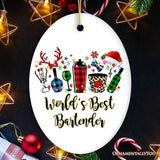 Personalized Bartender Buffalo Plaid Leopard Merry Christmas Ornament Gift