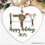 Personalized Hairdresser Buffalo Plaid Leopard Merry Christmas Ornament, Stylist Gift