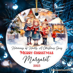 Caroling Children Personalized Ornament, Watercolor Christmas Charming Vintage Artwork