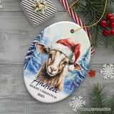 Goat with Santa Hat Personalized Ornament, Winter Forest Christmas Gift With Custom Name and Date