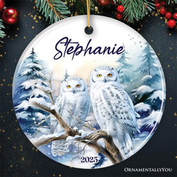 Snowy Owl Personalized Ornament, Grand Arctic Majesty Christmas Gift With Custom Name and Date