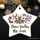 Personalized Ballet Buffalo Plaid Leopard Merry Christmas Ornament, Dance Teacher Gift