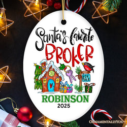 Santa’s Favorite Broker Personalized Christmas Ornament, Real Estate Agent Appreciation Gift