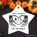 Gothic Skeleton Wedding Personalized Ornament, Til Death Do Us Part Monogram Keepsake