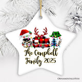 Personalized Camp Buffalo Plaid Leopard Merry Christmas Ornament, Camping Friends Gift