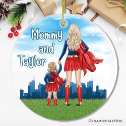Superhero Mom and Daughter Personalized Ornament, Wonder Woman Christmas Gift for Mother with Child