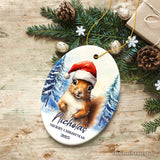 Squirrel with Santa Hat Personalized Ornament, Winter Forest Christmas Gift With Custom Name and Date