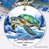 Green Turtle Personalized Ornament, Festive Christmas Gift With Custom Name and Date
