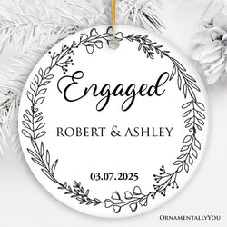 Personalized Engaged Ornament With Custom Name and Date, Keepsake Gift for Couple