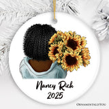 Small Town Girl with Sunflowers Personalized Ornament Gift, Farmhouse Christmas Tree Decor