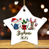 Personalized Plant Lover Gift Buffalo Plaid Leopard Merry Christmas Ornament, Botanical Gift