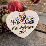Personalized Science Plaid Christmas Ornament, Gift for Scientist or Researcher, Lab Tools like Flasks and Microscope