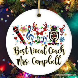 Personalized Singers Buffalo Plaid Leopard Merry Christmas Ornament, Microphone Gift