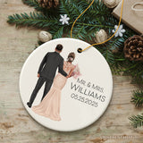 Elegant Wedding Bride and Groom Personalized Ornament, Marriage Ceremony Customized Gift