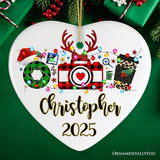 Personalized Photographer Buffalo Plaid Christmas Ornament, Photography Accessories like Camera, Holiday Gift
