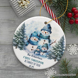 First Christmas Family of Four Personalized Ornament, Cute Artistic Snowmen Christmas Gift With Custom Names and Date