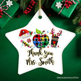 Personalized Autism Teacher Buffalo Plaid Leopard Merry Christmas Ornament, Thank You Gift