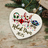 Personalized Airplane Pilot Buffalo Plaid Christmas Ornament, Flight Aircraft Crew Gift Holiday Decoration
