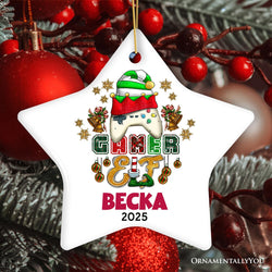 Playful Personalized Video Games Gamer Elf Gift, Customized Christmas Gaming Ornament