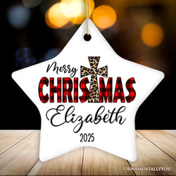 Christian Christmas Buffalo Plaid Personalized Ornament, Holiday Family Gift
