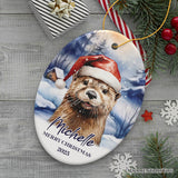 Otter with Santa Hat Personalized Ornament, Festive Christmas Gift With Custom Name and Date