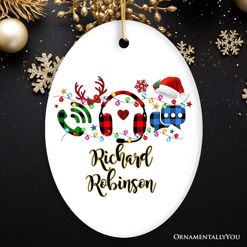 Personalized Customer Service Representative Buffalo Plaid Leopard Merry Christmas Ornament Gift
